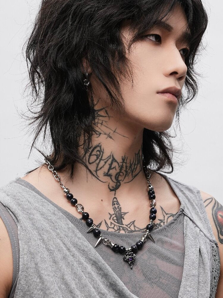 Purple Night Y2K Punk Beaded Necklace【s0000018983】