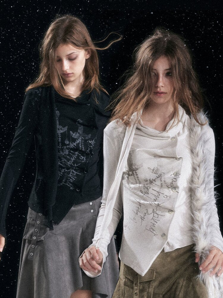 Mottled Graffiti Pleated Knit Top【s0000015552】