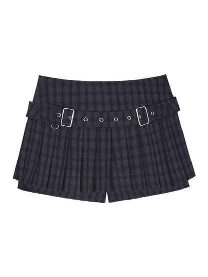 Plaid Belt Pleated Skirt Shorts【s0000017275】
