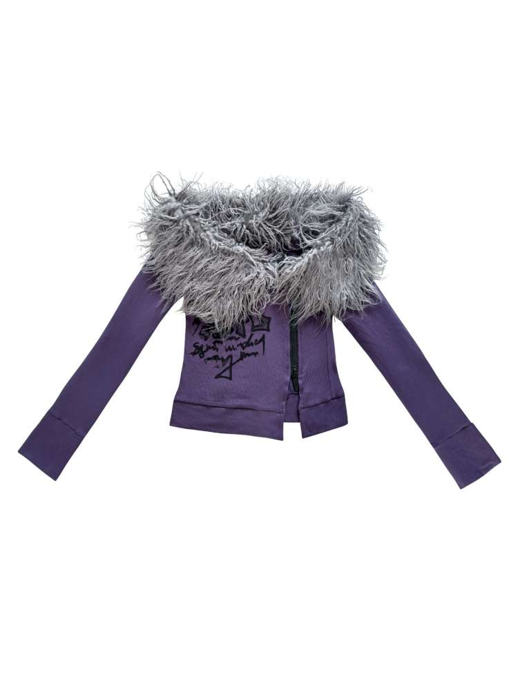 Hairy One-Shoulder Slim Print Knit T-Shirt【s0000014828】