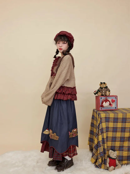 Embroidered lace-trim knit sweater【s0000014173】