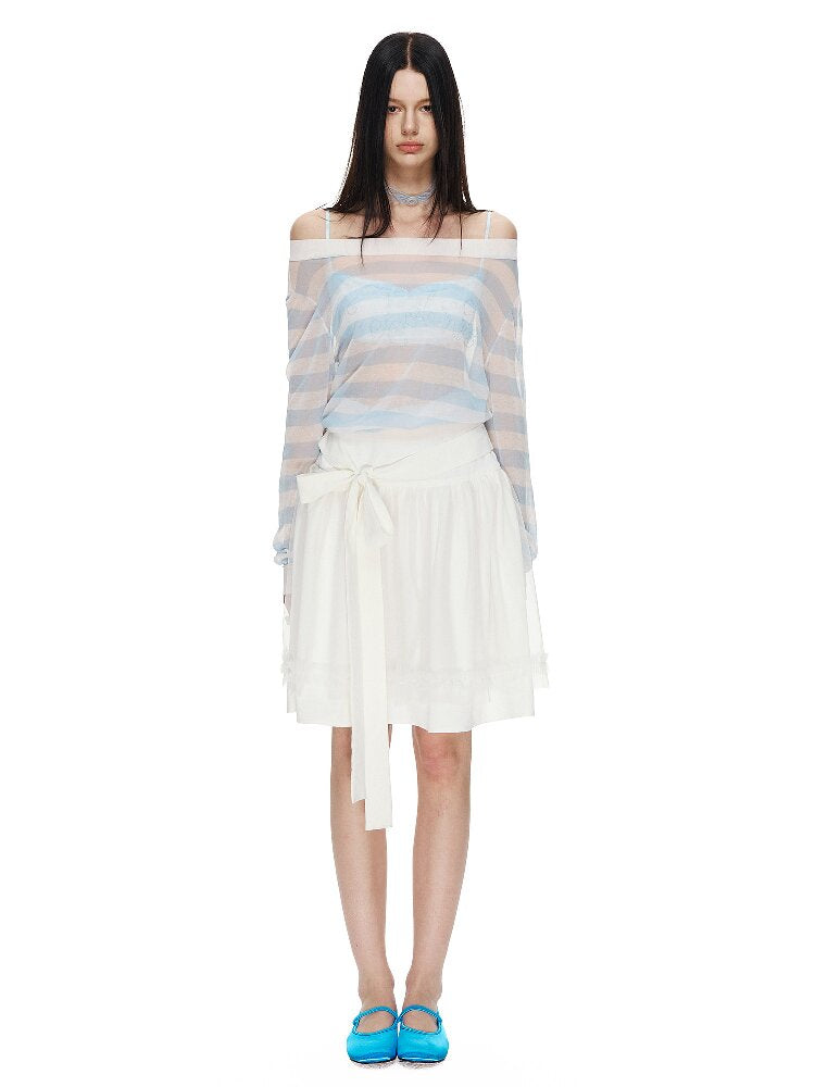 White Bow Strap Lace A-line Skirt【s0000015857】