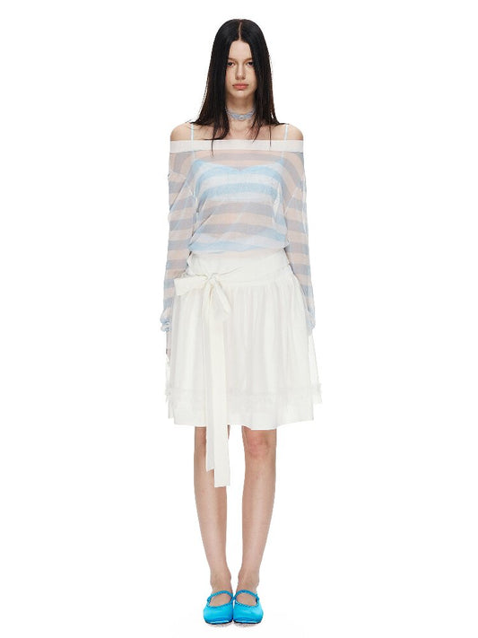 White Bow Strap Lace A-line Skirt【s0000015857】