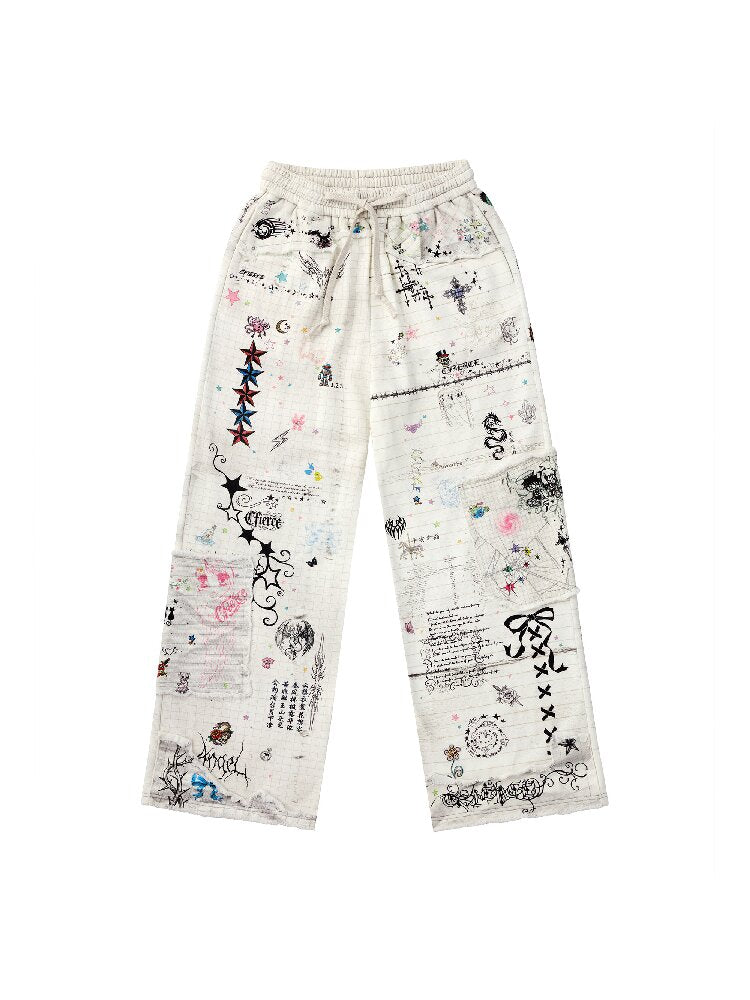 Torn Manuscript Print Sweatpants【s0000018736】