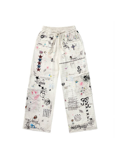 Torn Manuscript Print Sweatpants【s0000018736】