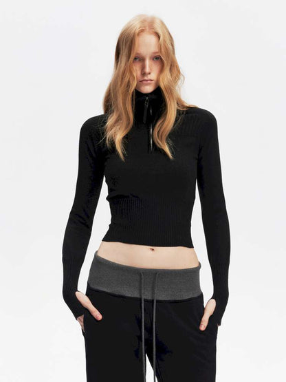 Half-Turtleneck Zip Knit Long-Sleeve T-Shirt【s0000014876】