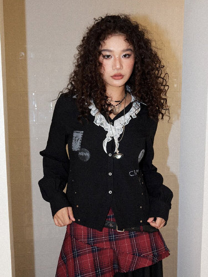 Punk-Style Lace Patchwork Shirt【s0000017895】