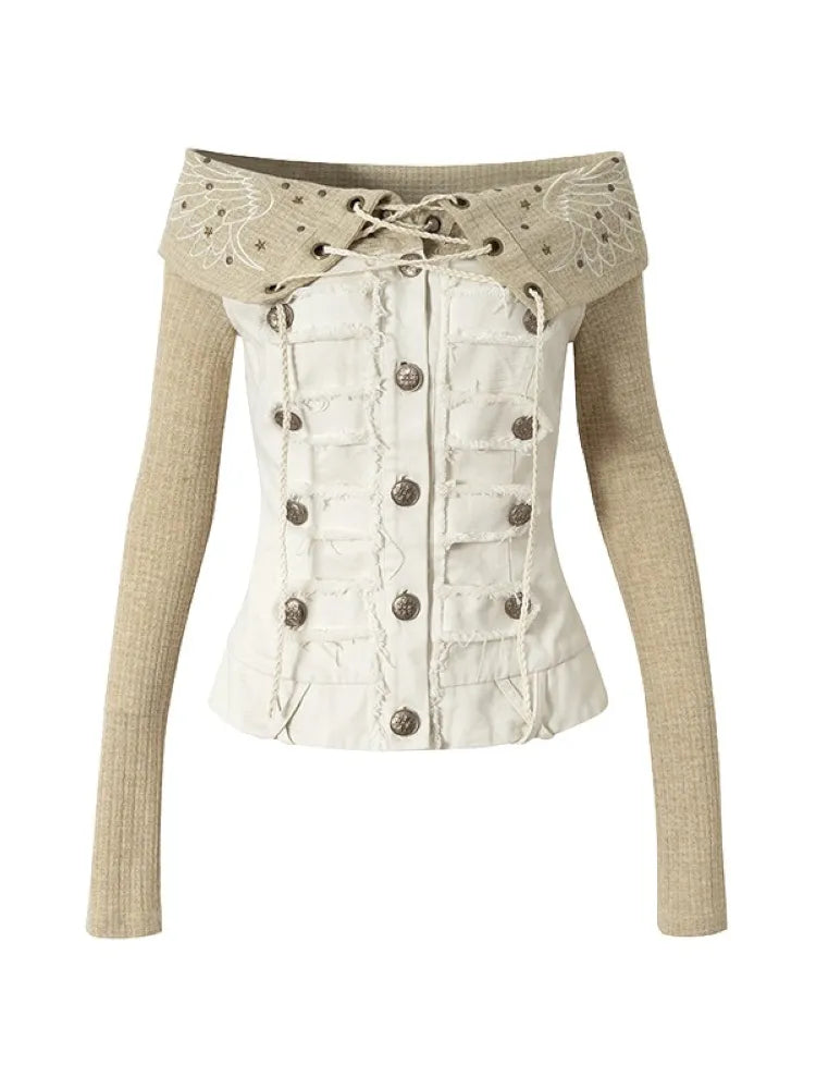 Rhinestone Off-Shoulder Long-Sleeve T-Shirt【s0000014118】