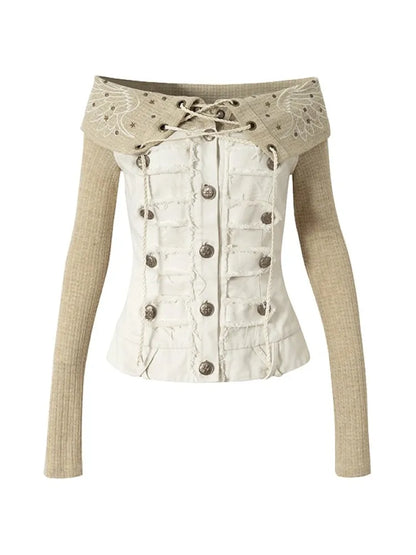 Rhinestone Off-Shoulder Long-Sleeve T-Shirt【s0000014118】