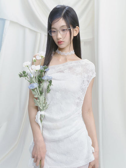 French lace pressed pleated dress【s0000012147】