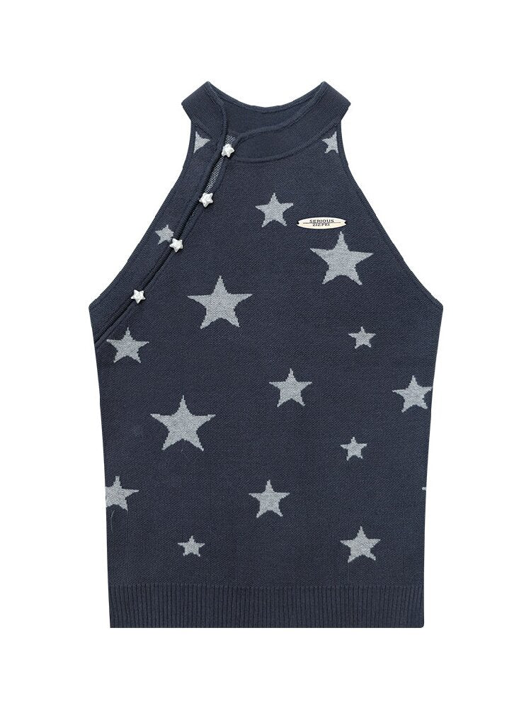 Summer Lazy Star Print Halter Knit Tank Top【s0000017254】
