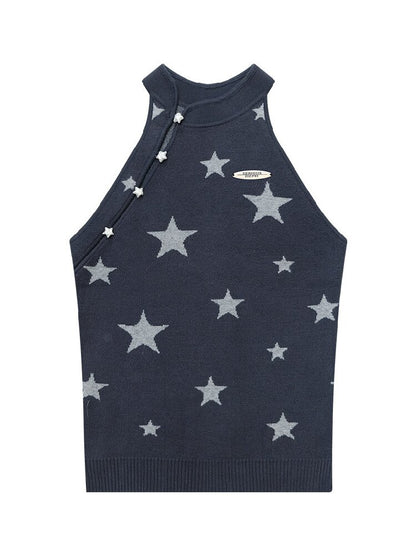 Summer Lazy Star Print Halter Knit Tank Top【s0000017254】