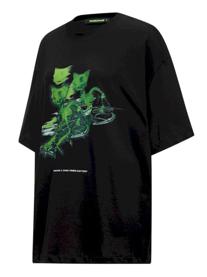 Cat Skeleton Space Capsule Print T-Shirt【s0000014017】
