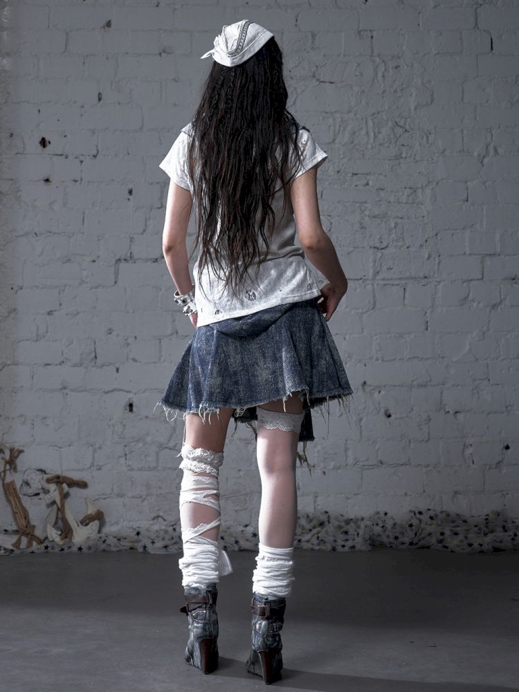 Faux two-piece distressed short-sleeved T-shirt【s0000012790】