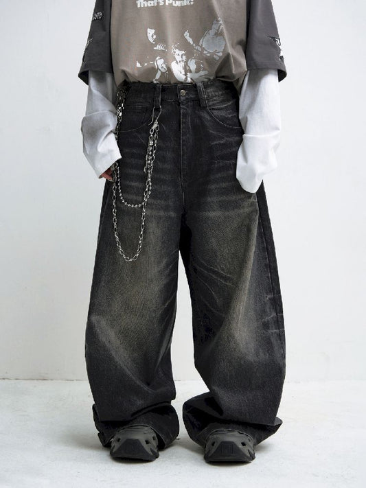 Washed Black Wide Leg Jeans [S0000010444]