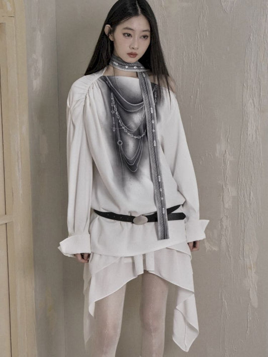 Loose Pleated Strapless Printed Top【s0000007786】