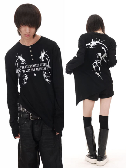 Gold Dragon Slanted Cotton T-Shirt【s0000018206】