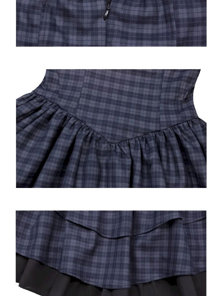 Check Neck Cake Dress【s0000011659】