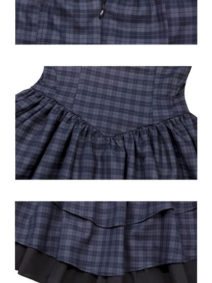 Check Neck Cake Dress【s0000011659】