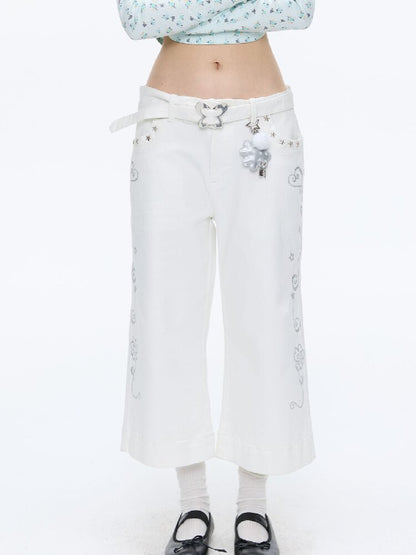 White Glitter Belt Slacks Pants【s0000016403】