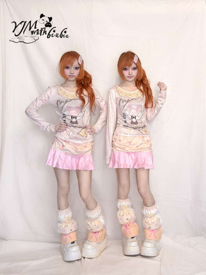 Orange Pink Pleated Plush Skirt【s0000015396】
