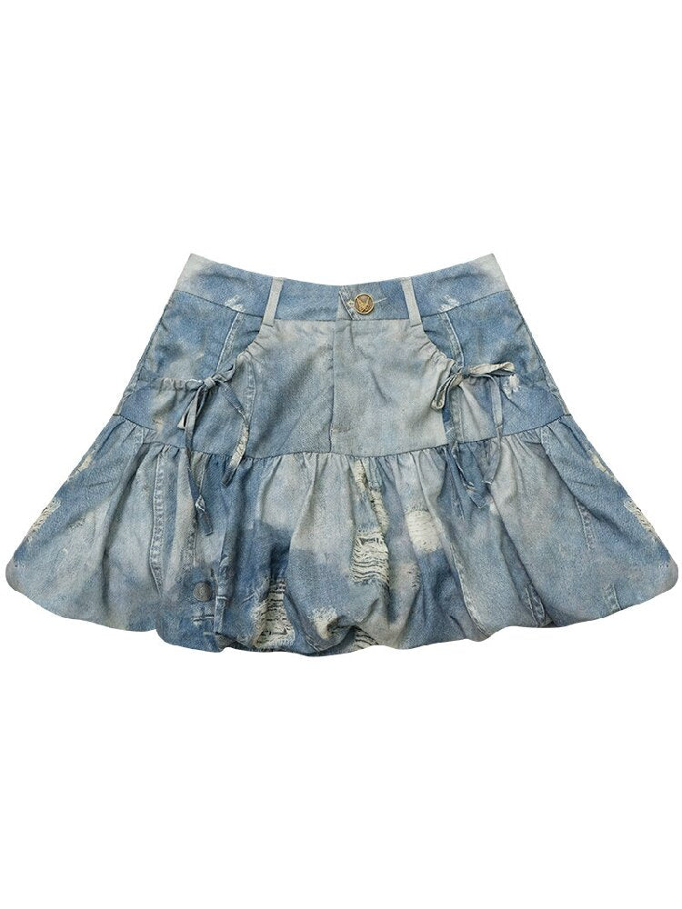Vintage Denim Bud Pouch Short Skirt【s0000017302】