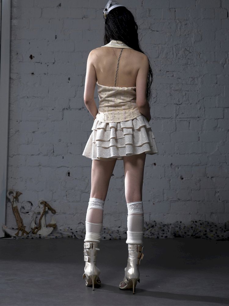 Slimming faux two-piece vest halter top【s0000012798】