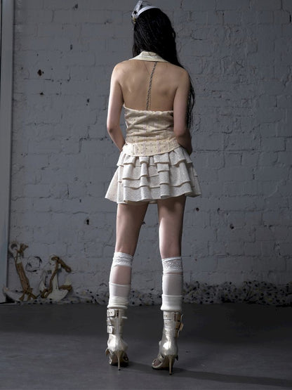 Slimming faux two-piece vest halter top【s0000012798】