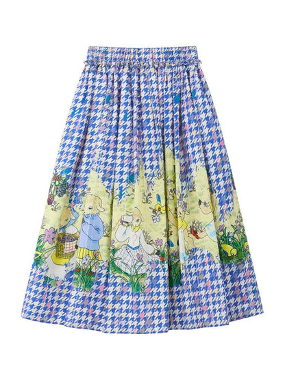 Blue Houndstooth Plaid Lamb Print Skirt【s0000014824】