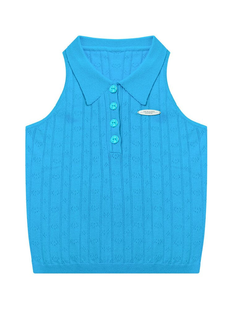 Bubble Halter Polo Knit Tank Top【s0000017256】