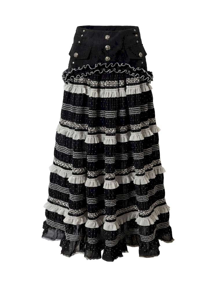 Patchwork Gathered A-Line Skirt【s0000014461】