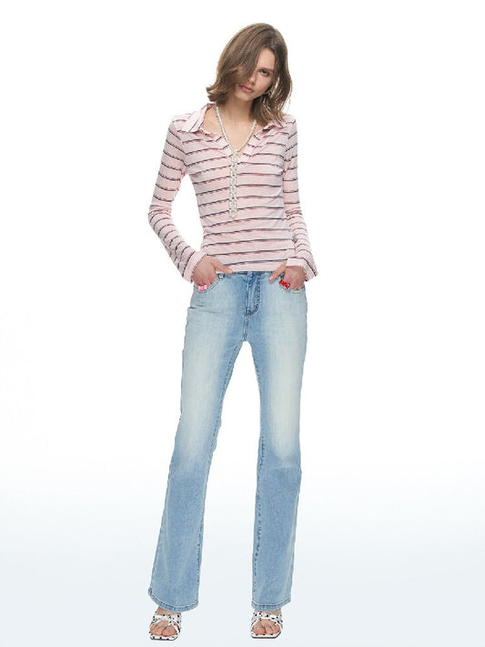 Light Washed Slim Bootcut Jeans【s0000015876】