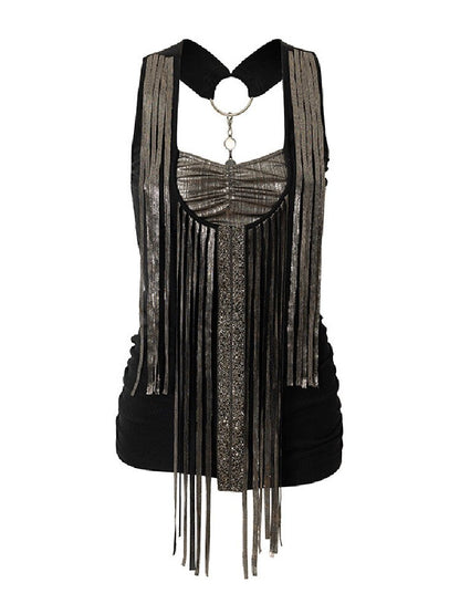 Sequins Fringed Diamond Halterneck Vest【s0000016987】