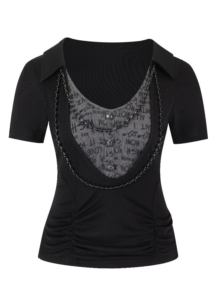 Beaded Chain Letter Print Top【s0000016213】