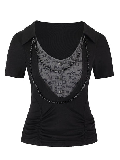 Beaded Chain Letter Print Top【s0000016213】