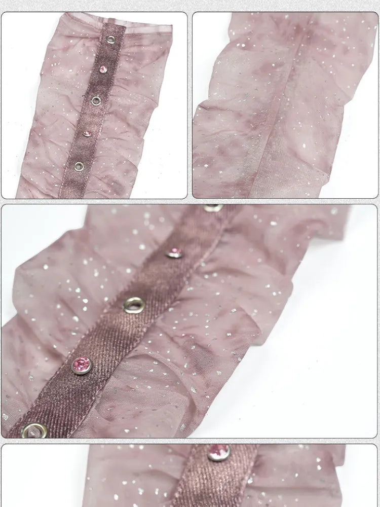 Mesh Nail Rhinestone Pleated Long Sleeve Sleeves【s0000014021】