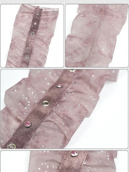 Mesh Nail Rhinestone Pleated Long Sleeve Sleeves【s0000014021】