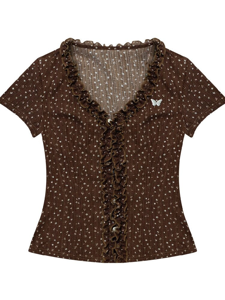 Polka Dot Lace Patchwork Tee【s0000017750】