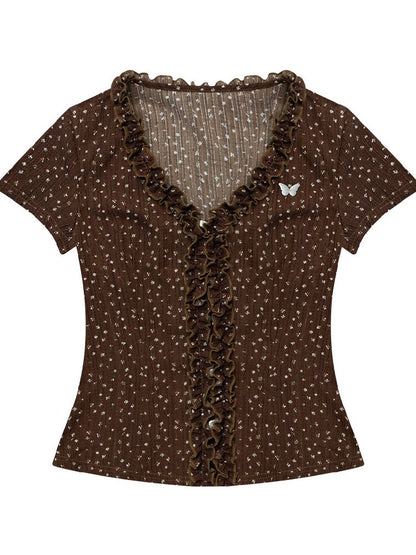 Polka Dot Lace Patchwork Tee【s0000017750】