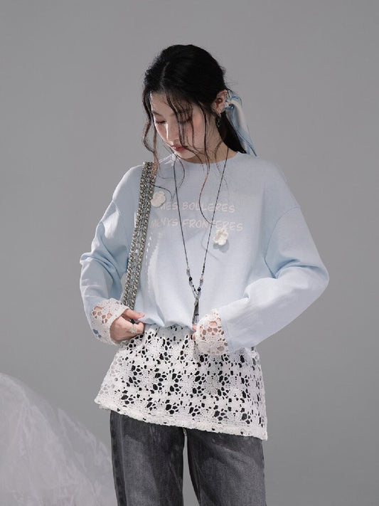 Patchwork Hollow Embroidery T-shirt【s0000015749】