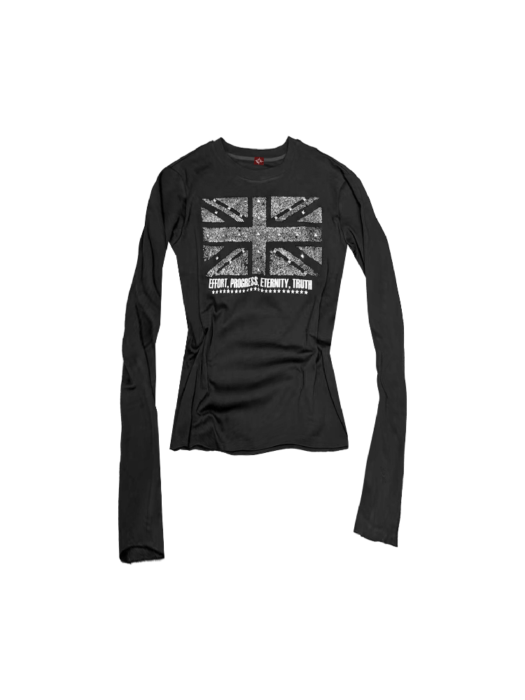 Sparkle Slogan Shoulder Long-Sleeve T【s0000018349】