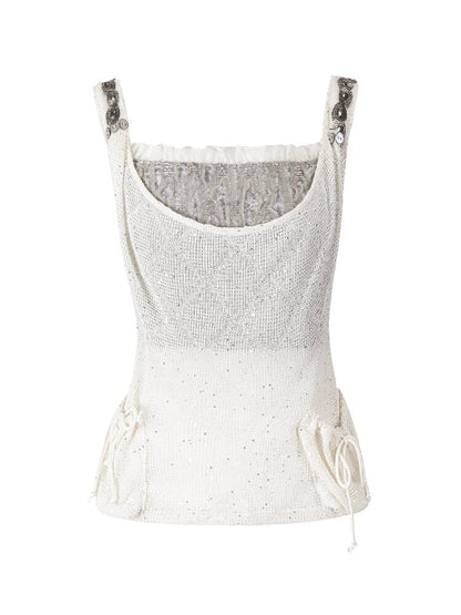 Sequin Studded Checkered Vest【s0000016216】