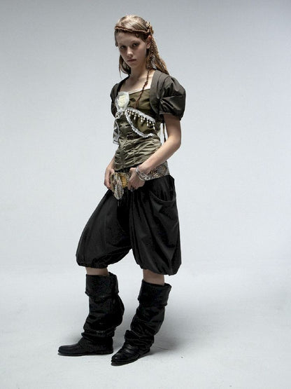 Pleated Studded Washed Cotton Trousers【s0000012211】