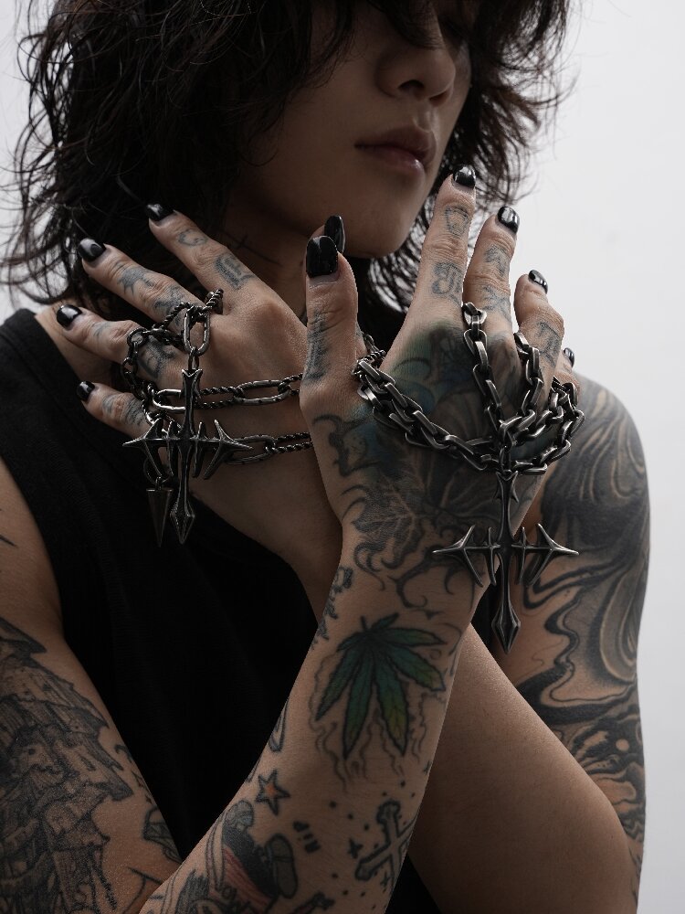 Castle Yin-Yang Lock Cross Necklace【s0000018990】