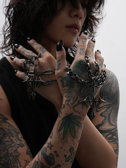 Castle Yin-Yang Lock Cross Necklace【s0000018990】