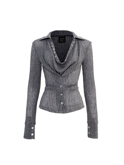 Deep V Swing Neck Knit Slim T-Shirt【s0000016064】