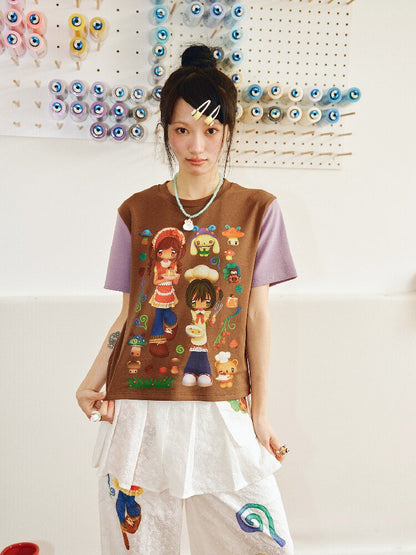 Mushroom Soup Printed Short Sleeve Top【s0000018701】