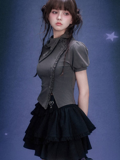 Diagonal Placket Stacked T-shirt【s0000015762】