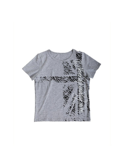 Beige Zebra Print Slim T-shirt【s0000016629】