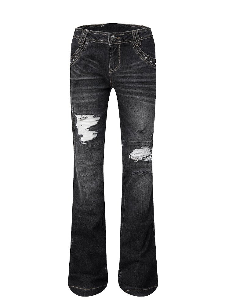 Low Waisted Black Ripped Jeans【s0000016564】